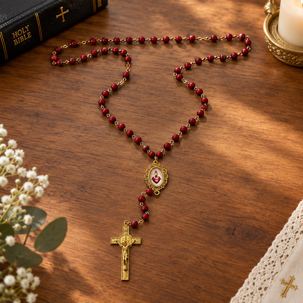 Sacred Heart Rosary (rose scented beads)