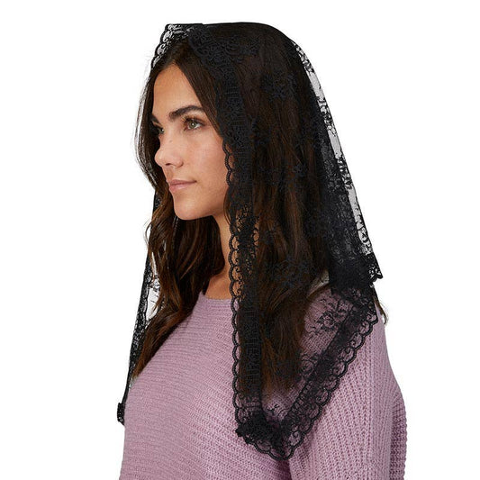 Black Lace Traditional Chapel Veil