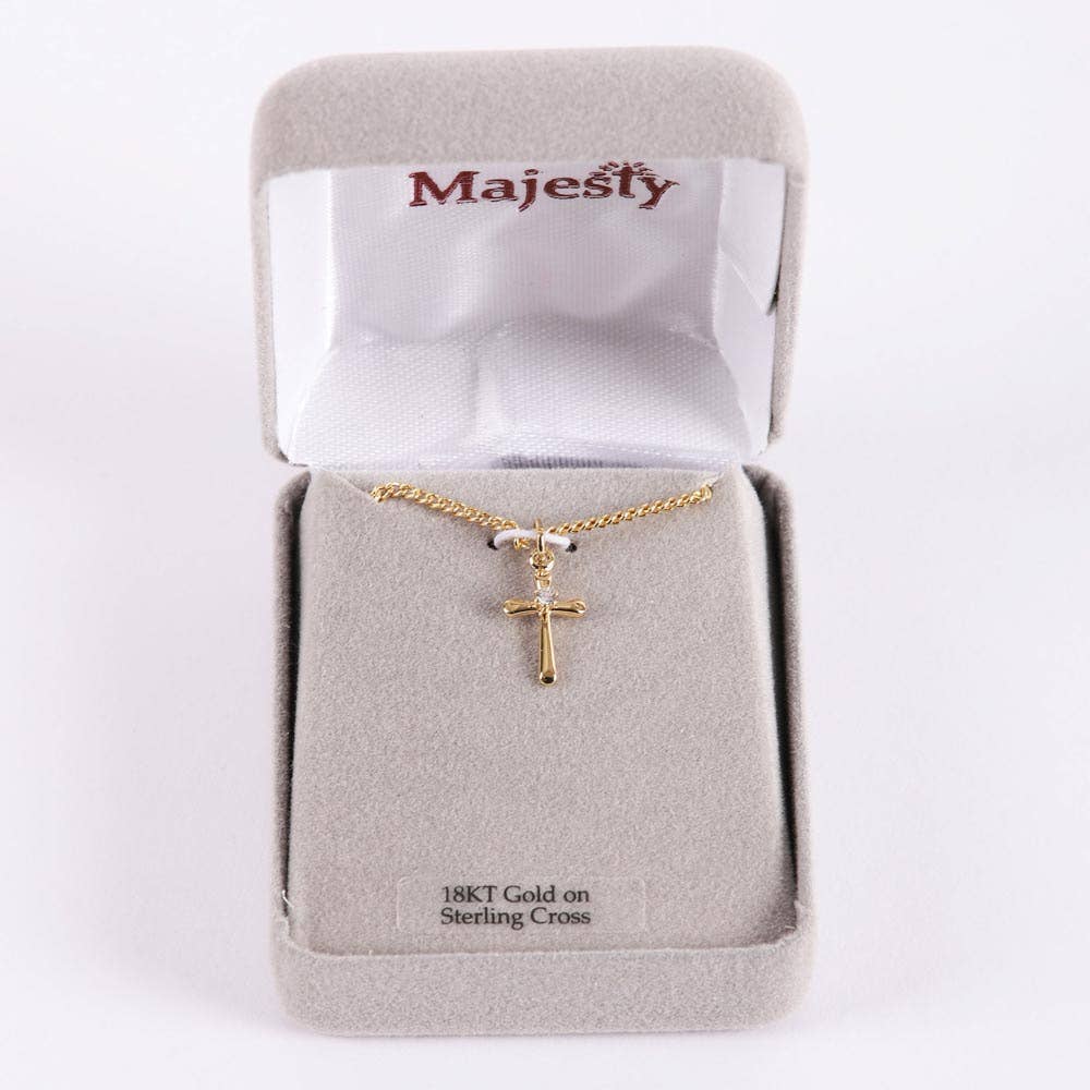 Necklace Cross w/Cz Gold Over SS 18"