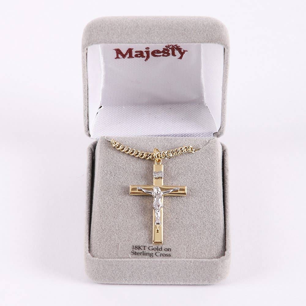 Necklace Crucifix Gold Cross With Inscription With Silver Ch