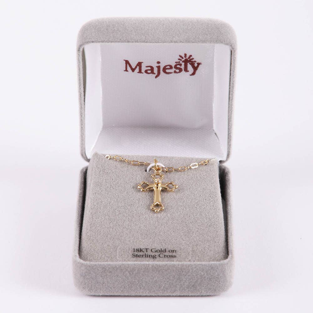 Necklace Cross w/ Cubic Zirconia Gold Over SS 18"
