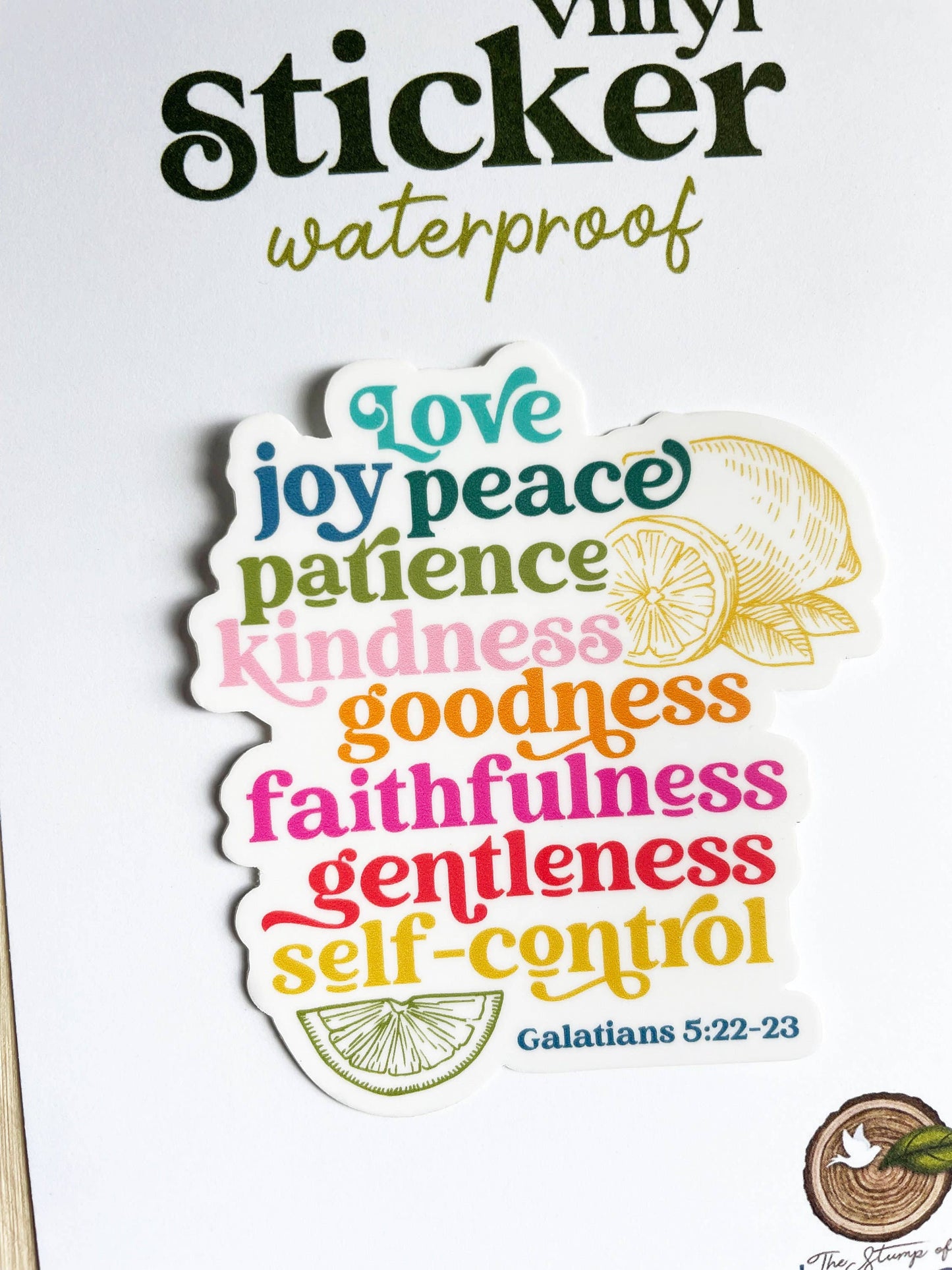 Sticker with fruits of the Holy Spirit on a white background
