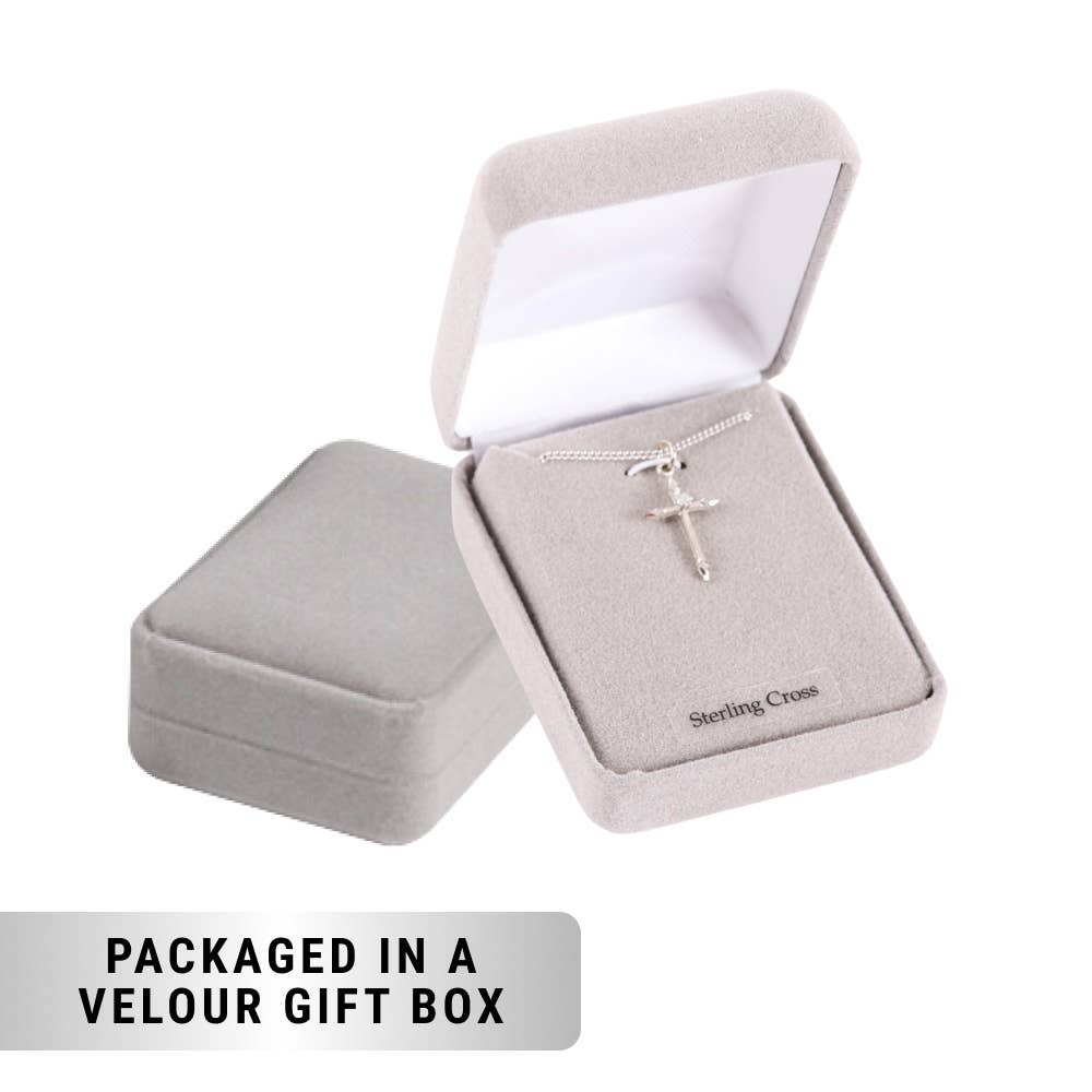 Necklace Cross Stone SS 16-18" Platinum Plated Brass Chain
