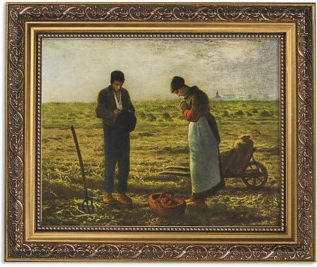 Framed artwork of two people in a field with a decorative gold frame.