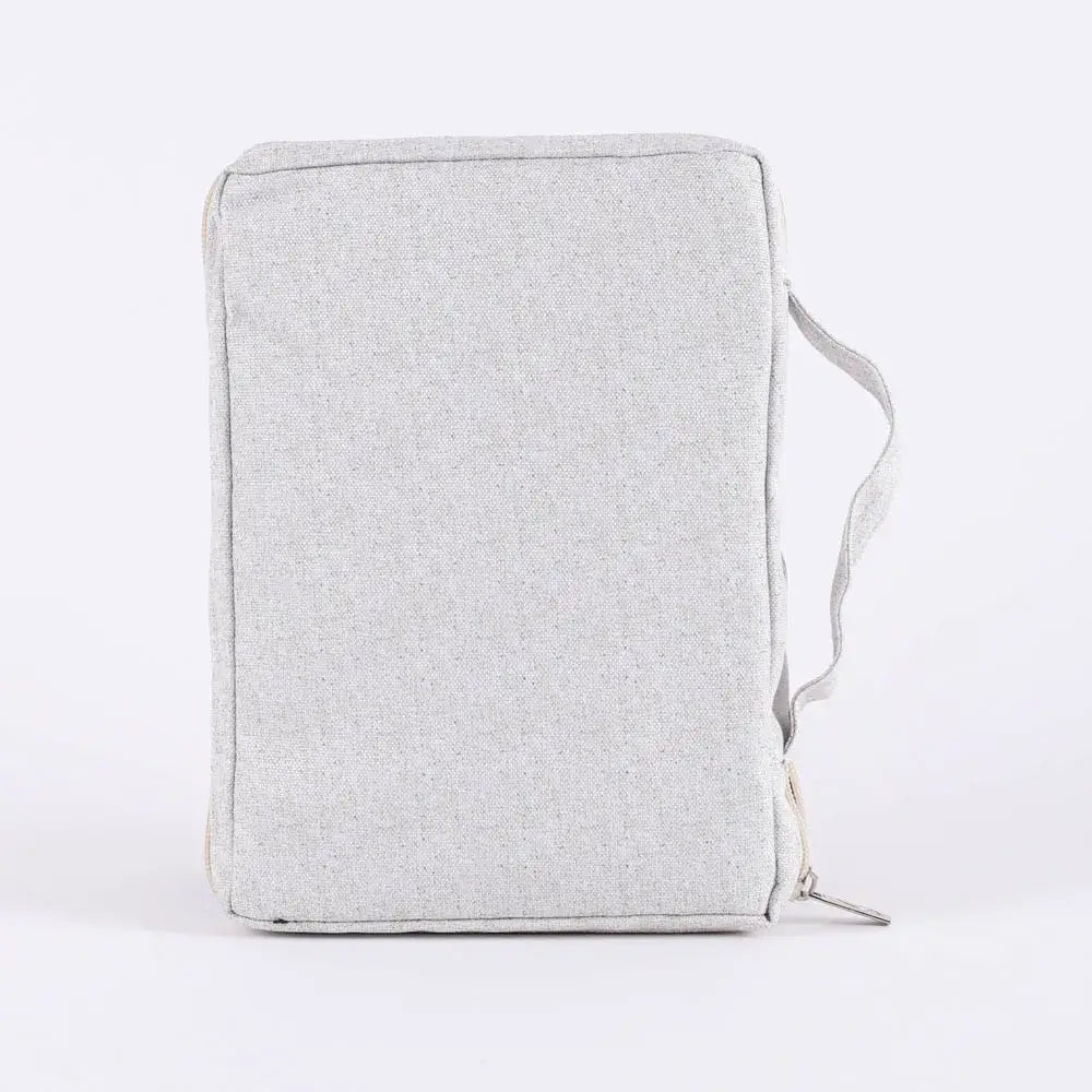 Gray textured Bible cover on a white background