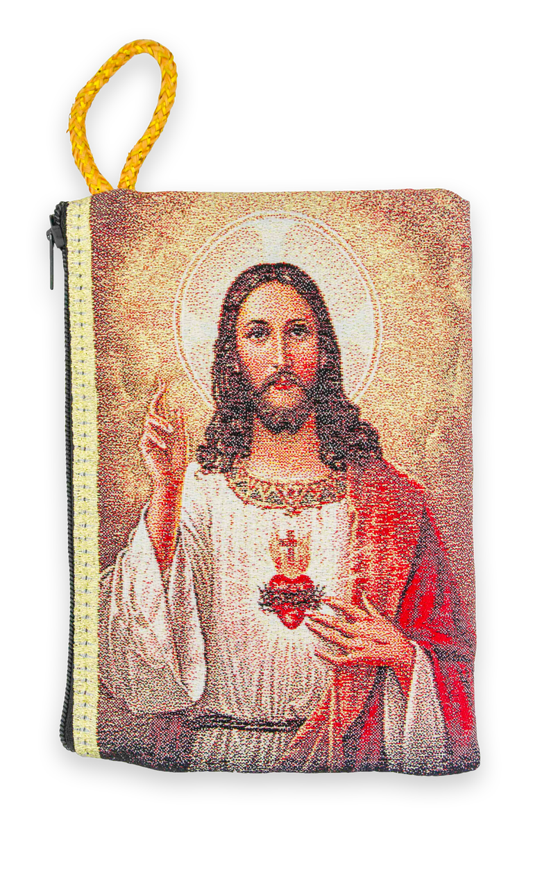 Large Tapestry Rosary Pouch with Sacred Heart of Jesus