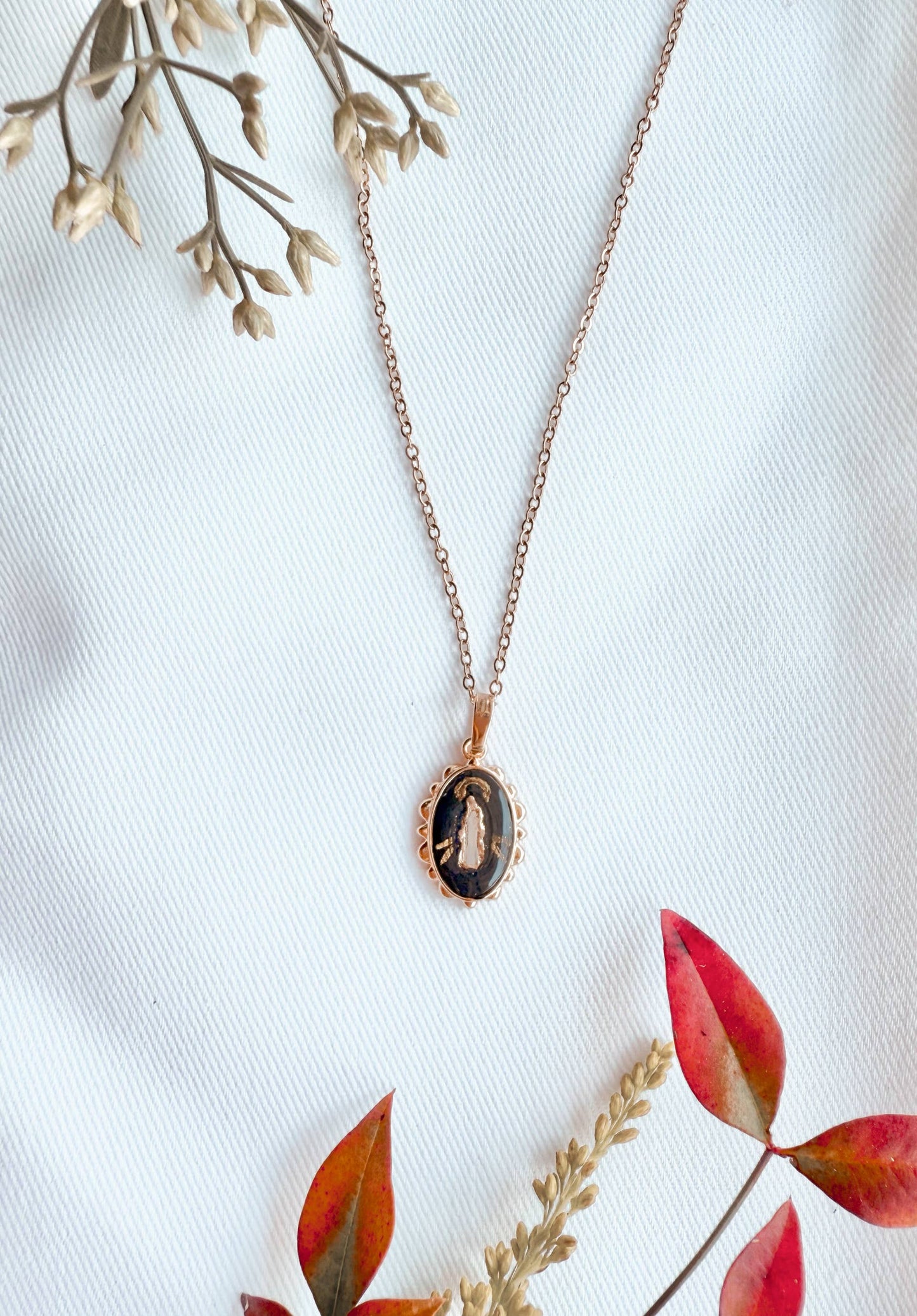 Dainty Miraculous Medal Necklace, Our Lady Through the Smoke