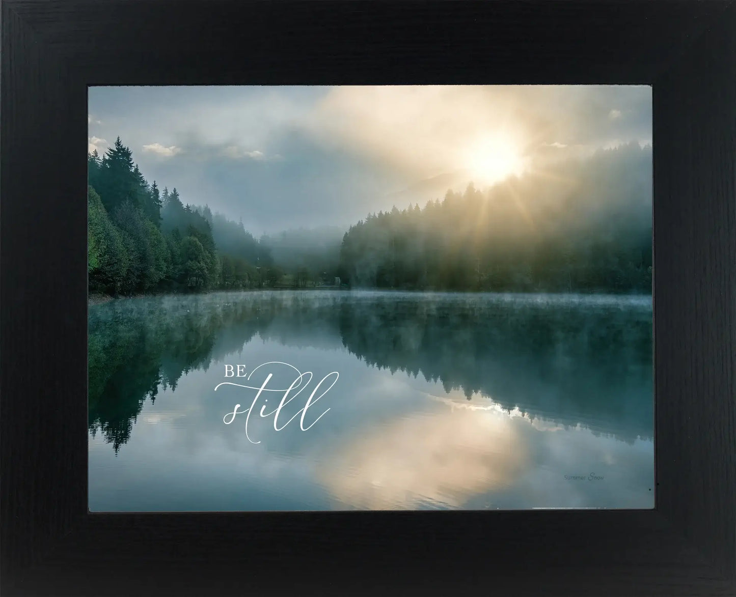 Be Still Religious Lake Mountains Framed Art Sign