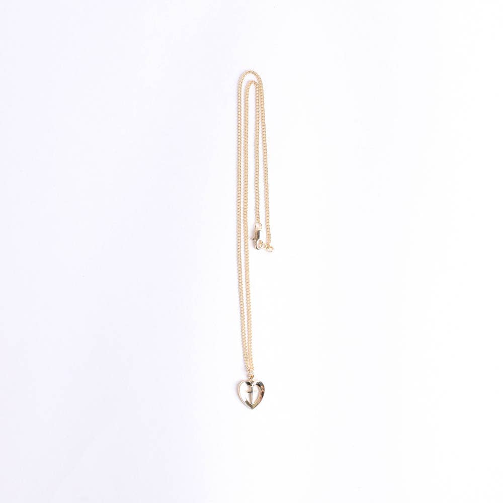 Necklace Heart/Cross Gold Over Sterling 18"