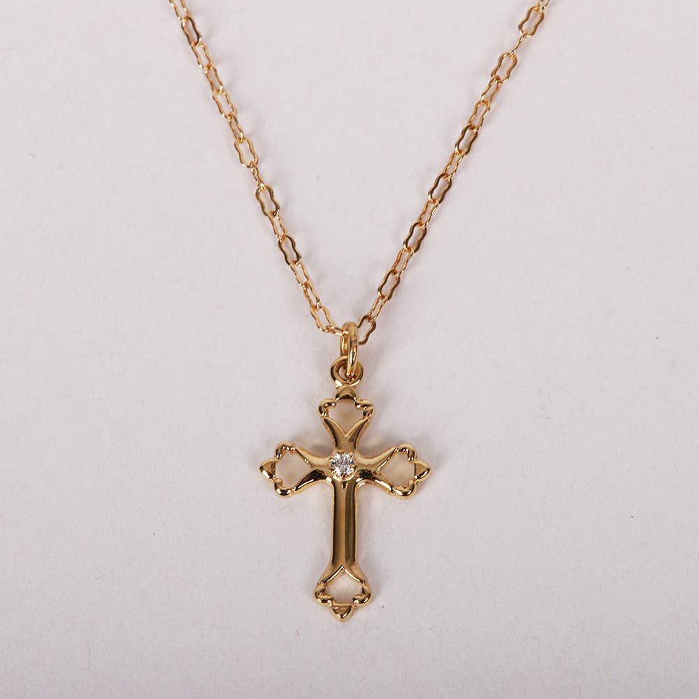 Necklace Cross w/ Cubic Zirconia Gold Over SS 18"