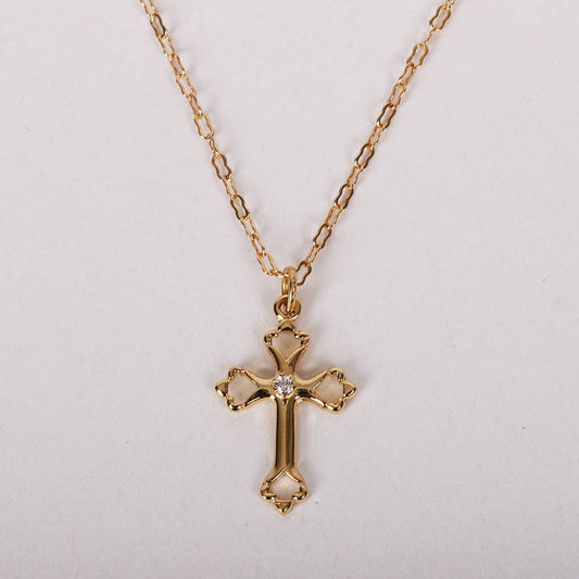 Necklace Cross w/ Cubic Zirconia Gold Over SS 18"