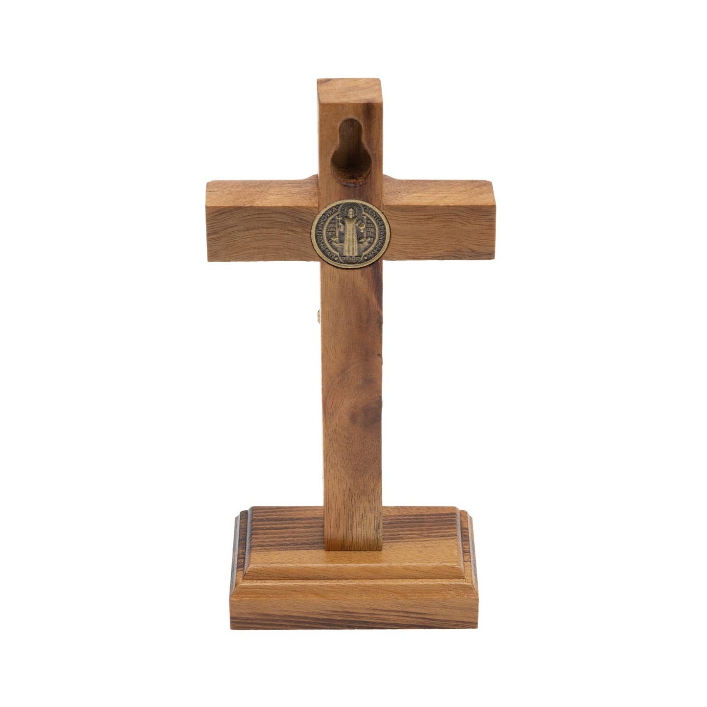 St. Benedict Medal Wooden Cross w/ Stand   5"