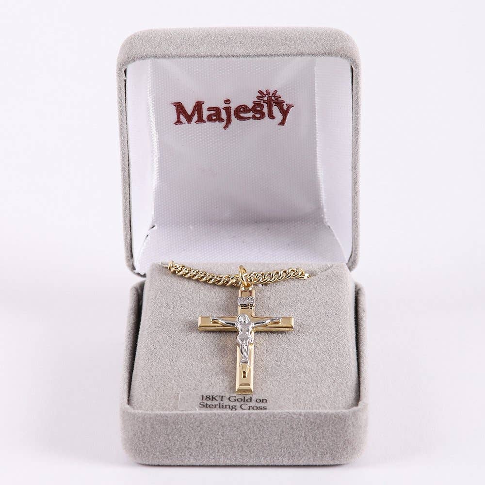 Necklace Crucifix Gold Cross With Inscription With Silver Ch