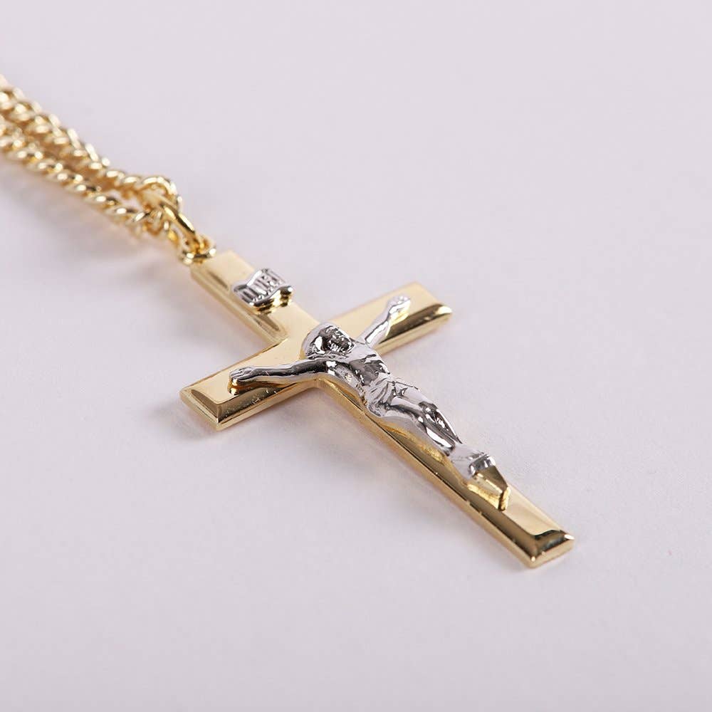Necklace Crucifix Gold Cross With Inscription With Silver Ch