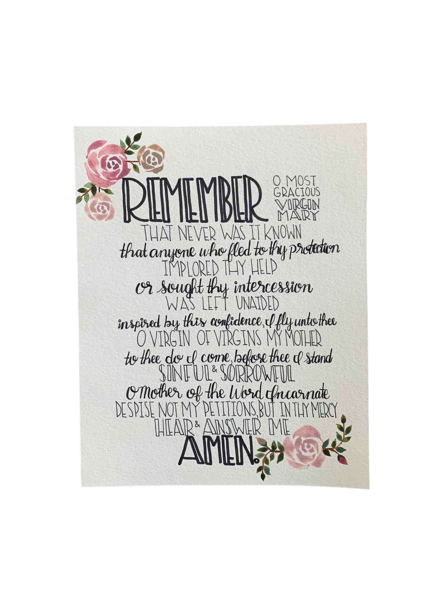 Prayer with floral designs on a white background
