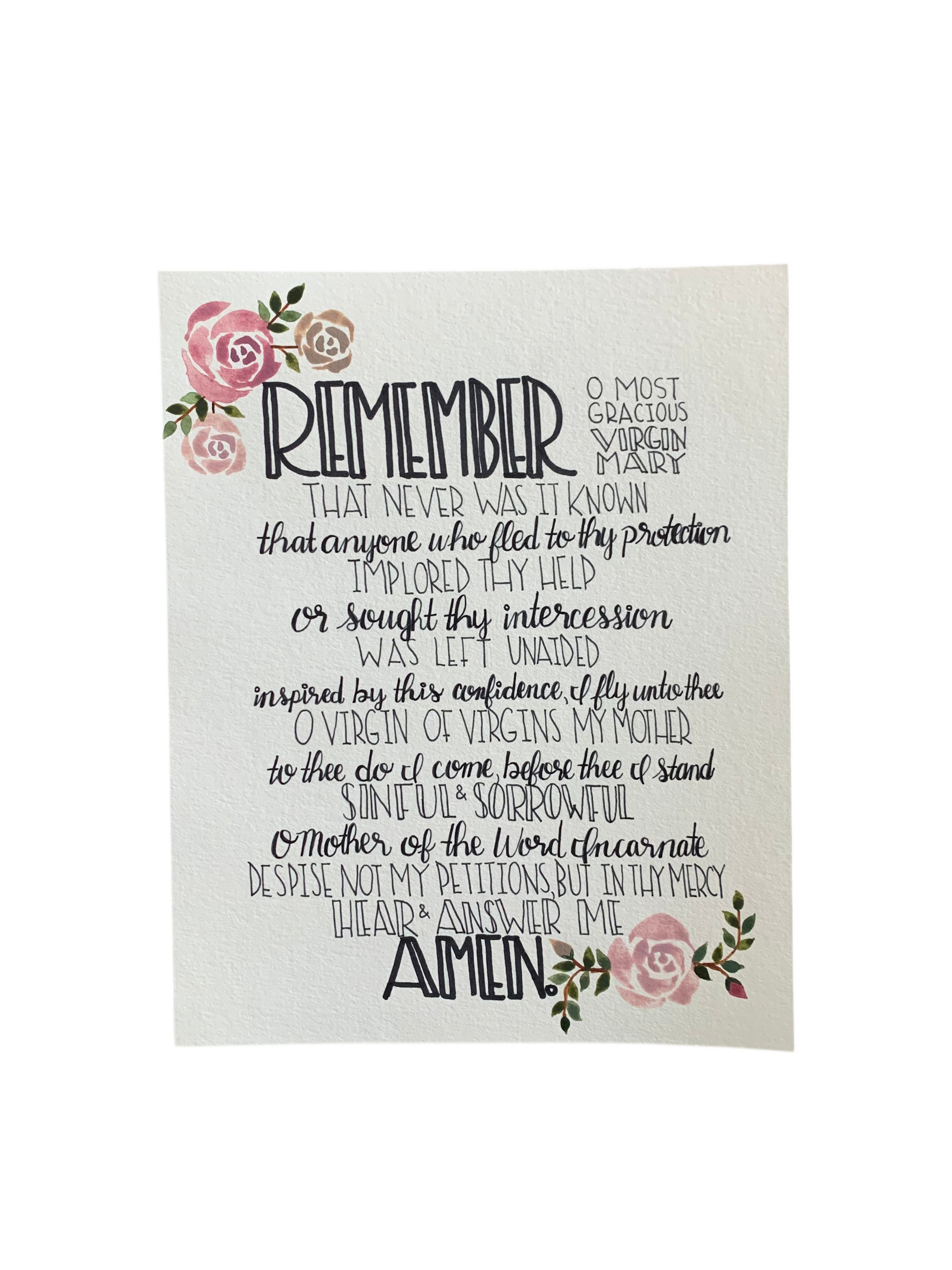 Prayer with floral designs on a white background