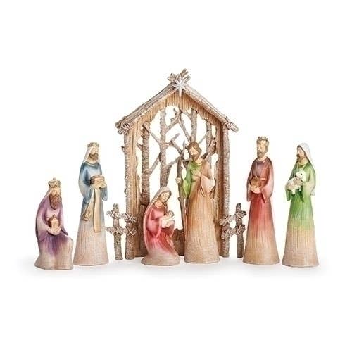 Nativity with Birch Backdrop; 7-piece Set