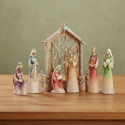 Nativity with Birch Backdrop; 7-piece Set