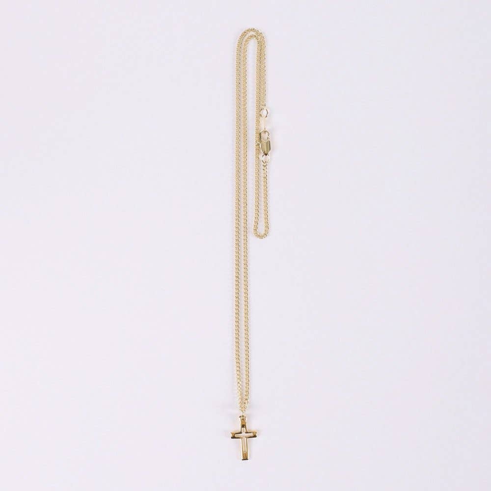 Necklace Cross Cut Out Gold Over SS 16-18"