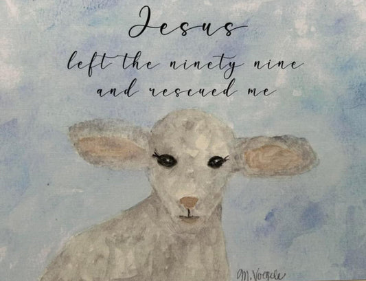 Illustration of a lamb with text on a watercolor background