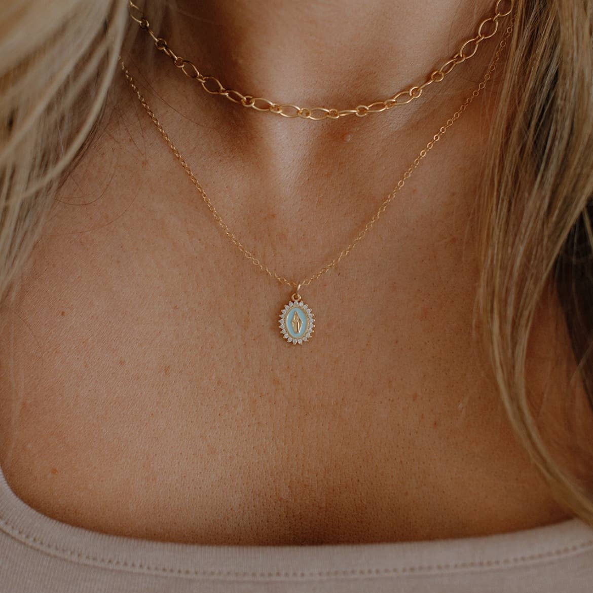 Lourdes Virgin Mary Religious Necklace Gold Filled