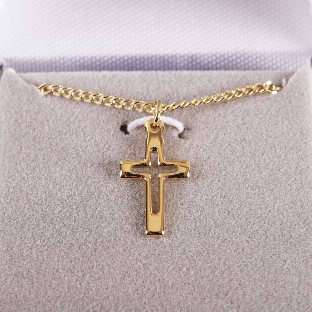 Necklace Cross Cut Out Gold Over SS 16-18"