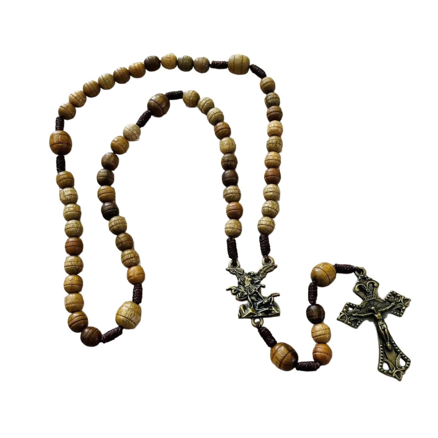 St. Michael Wooden Rosary   16”