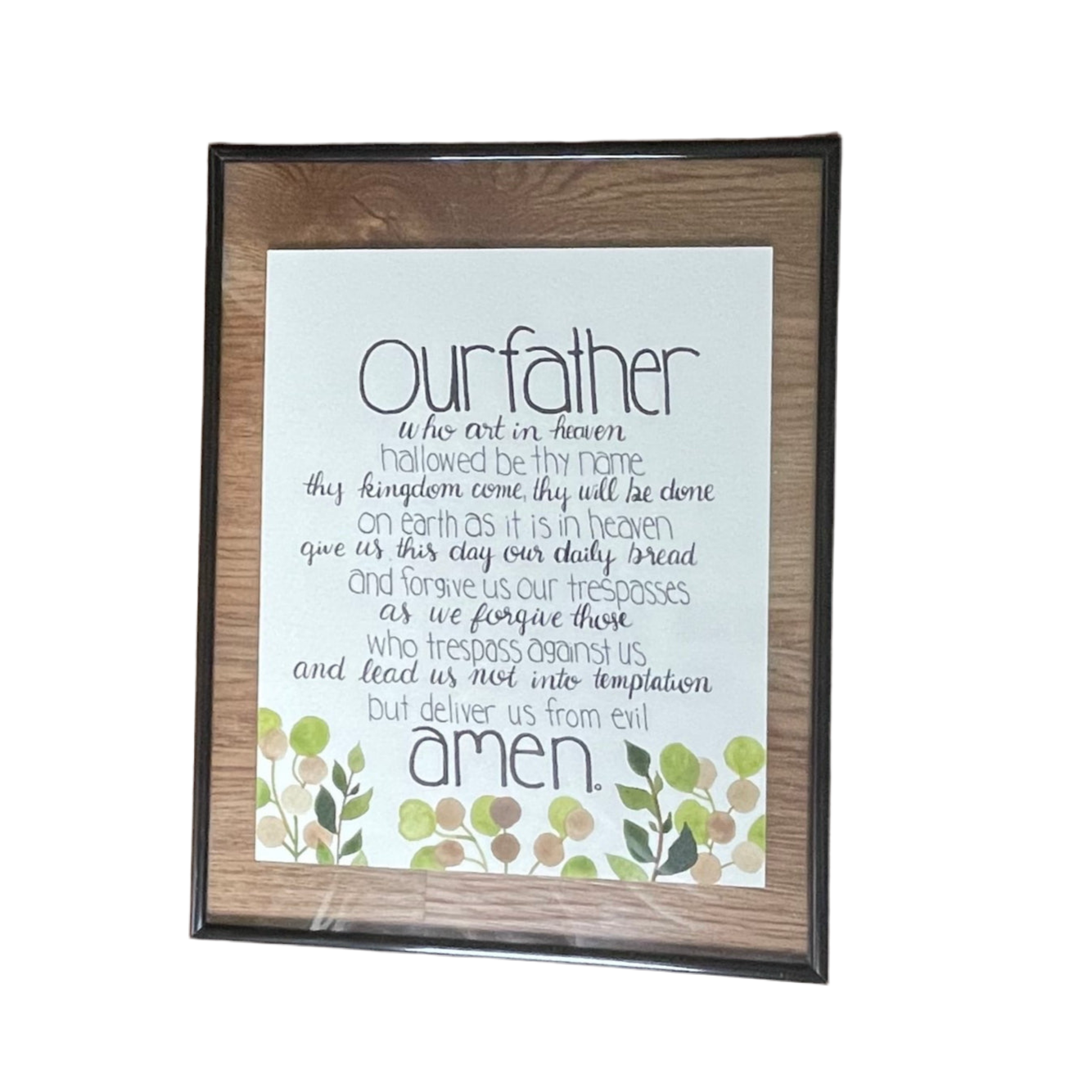 Framed print of the Lord's Prayer with decorative elements on a white background