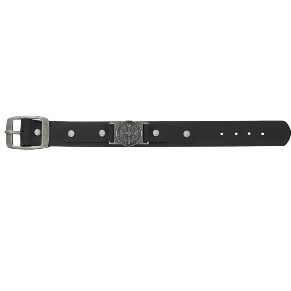 Black Leather St Benedict Bracelet