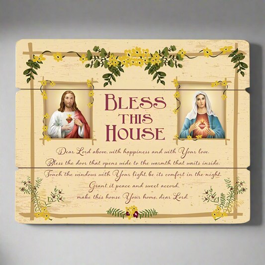 Jesus and Mary floral decorative plaque with white background 
