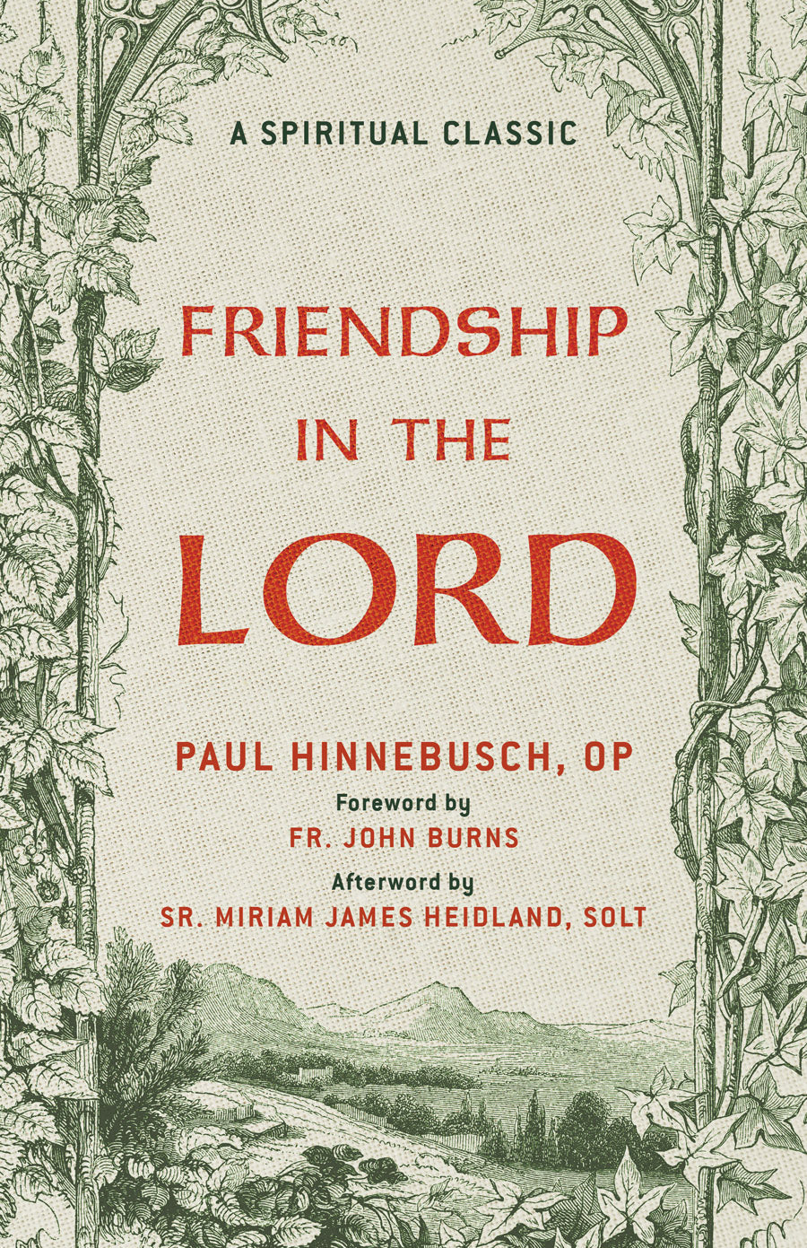 Book cover of 'Friendship in the Lord' with decorative elements and landscape illustration.