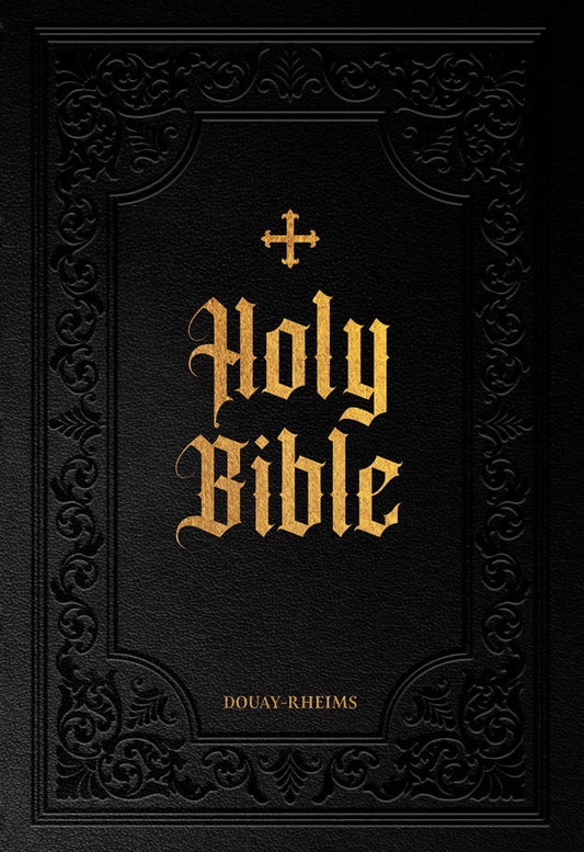 Black Bible with gold text on a black background