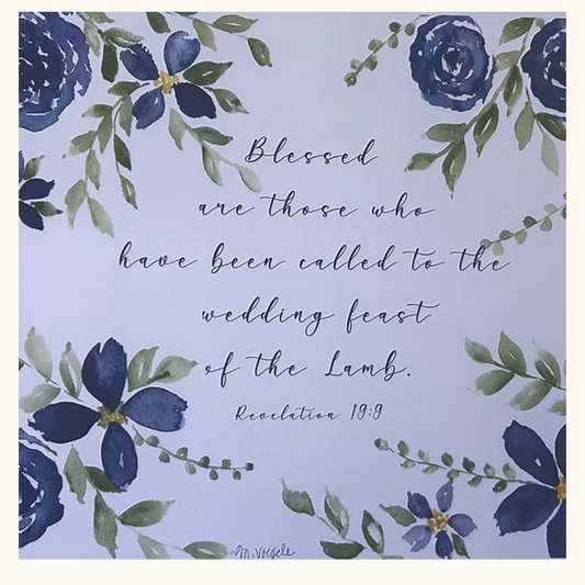 Product listings with blue floral designs and scripture text