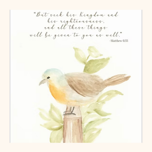 Bird on fence-Matthew 6:33' with additional text.