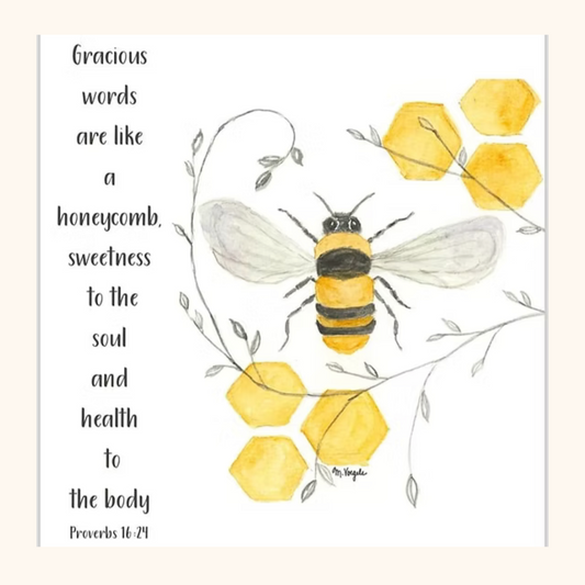 Product page with bee illustration and text on a white background