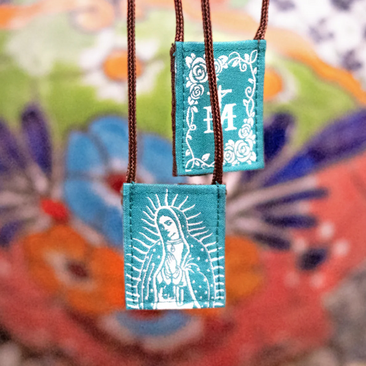 Scapular with religious design on a colorful background