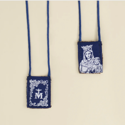 Blue scapulars with image of Our Lady and the child Jesus