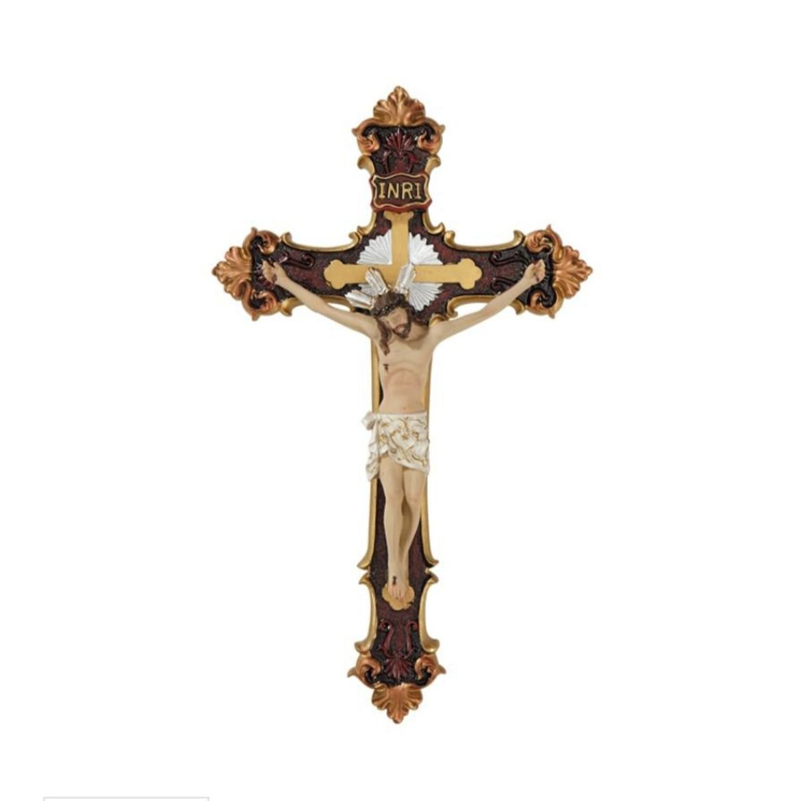 Ornate wall crucifix on a white background