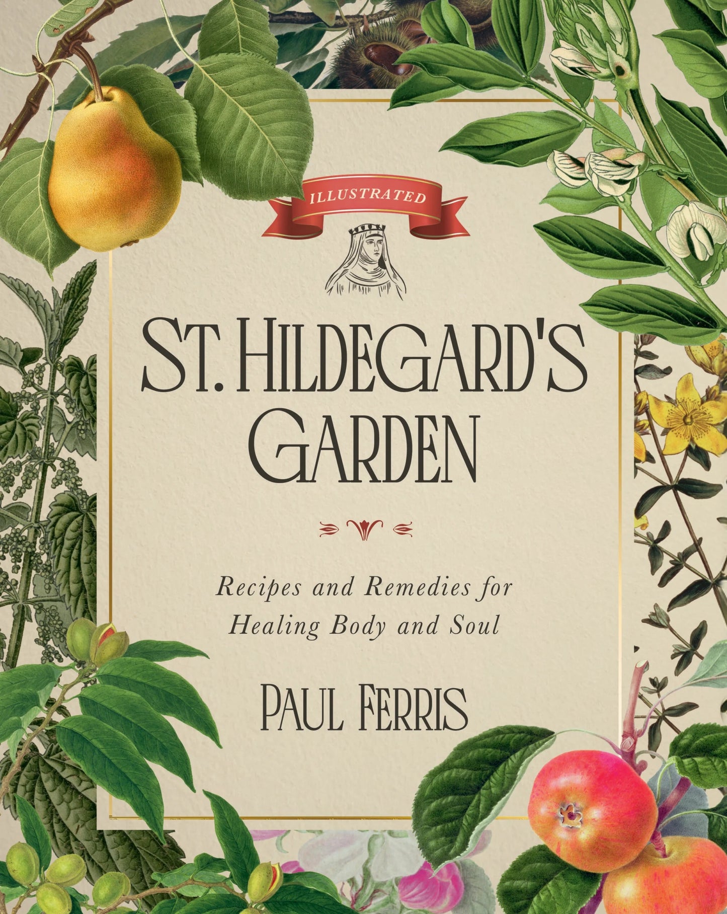 Book cover of 'St. Hildegard's Garden' with botanical illustrations and text.
