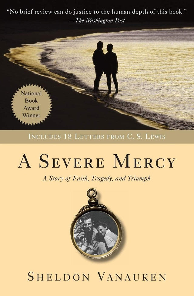 Book cover of 'A Severe Mercy' with a silhouette of two people on a beach and a National Book Award badge.