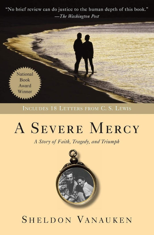 Book cover of 'A Severe Mercy' with a silhouette of two people on a beach and a National Book Award badge.