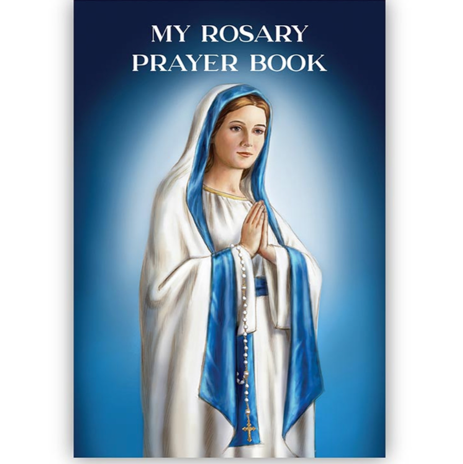  'My Rosary Prayer Book' with an image of Mary