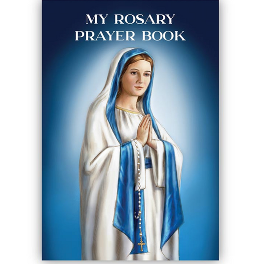  'My Rosary Prayer Book' with an image of Mary