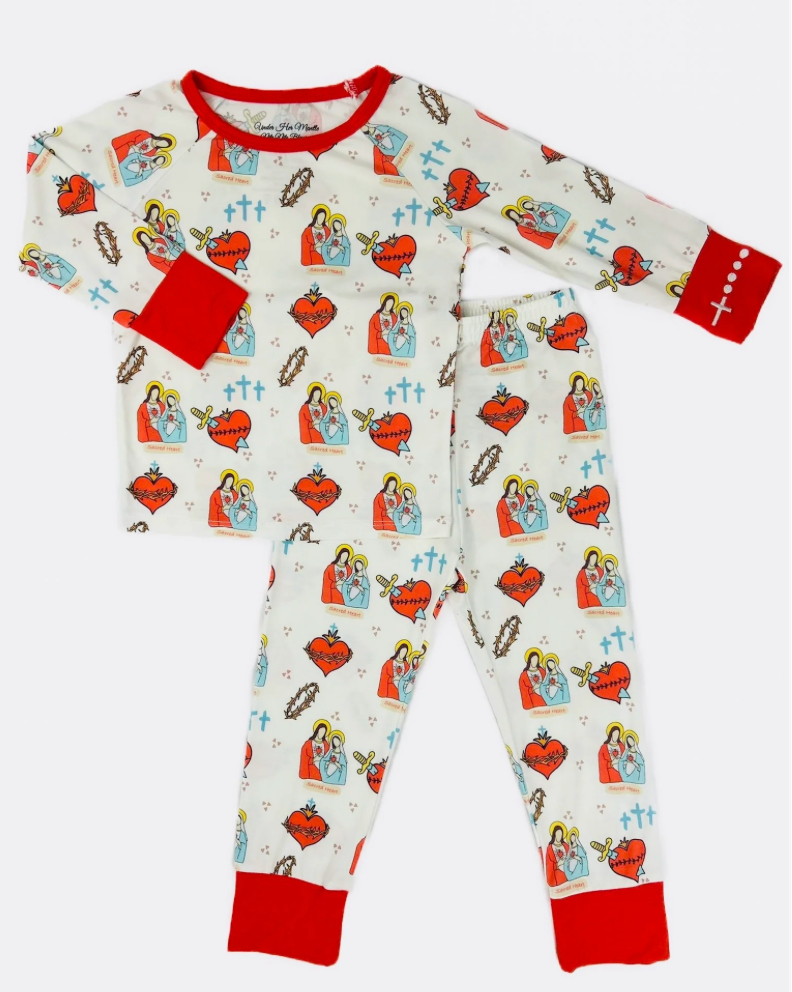Sacred Heart of Jesus and Immaculate Heart of Mary Two Piece Kids Pajamas