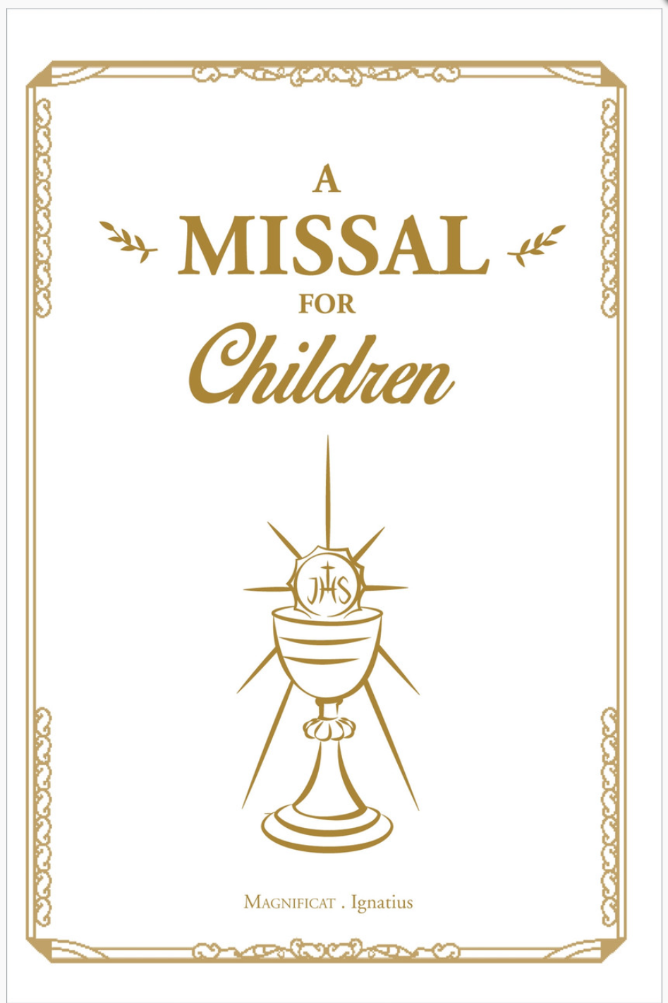 A missal for children with gold design and white background book cover