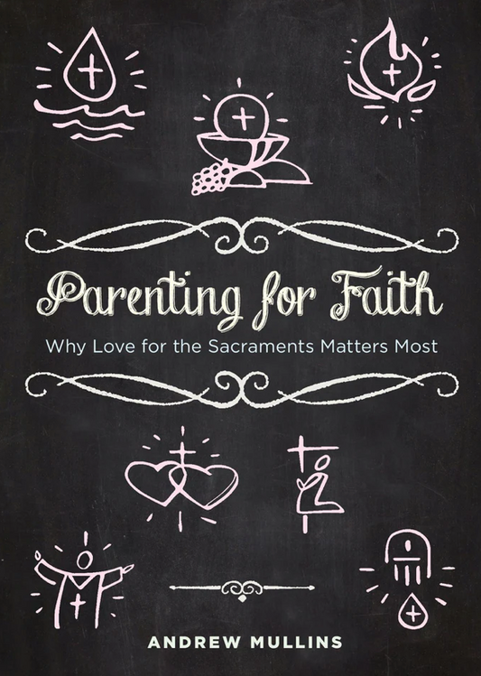 Book cover of 'Parenting for Faith' with religious symbols and text on a black background