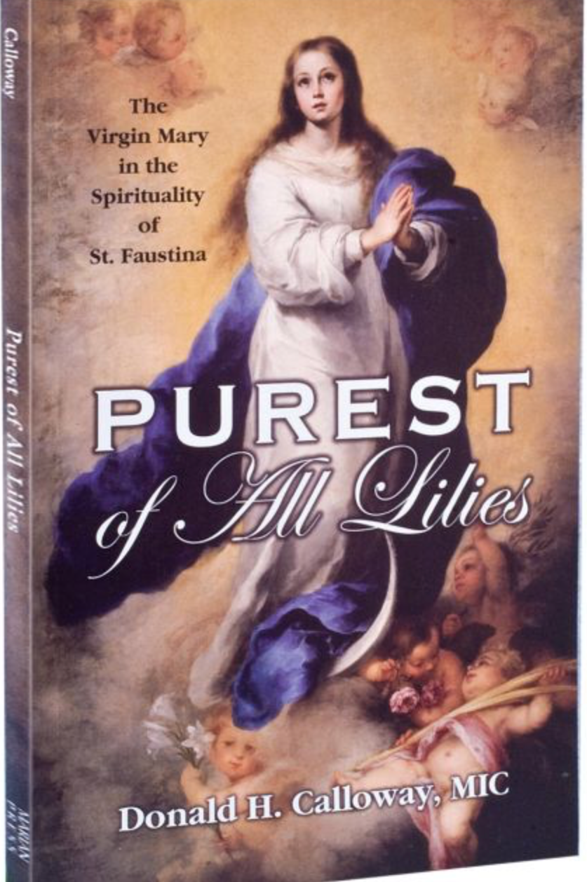 Book cover of 'Purest of All Lilies' featuring an image of a woman and angels.
