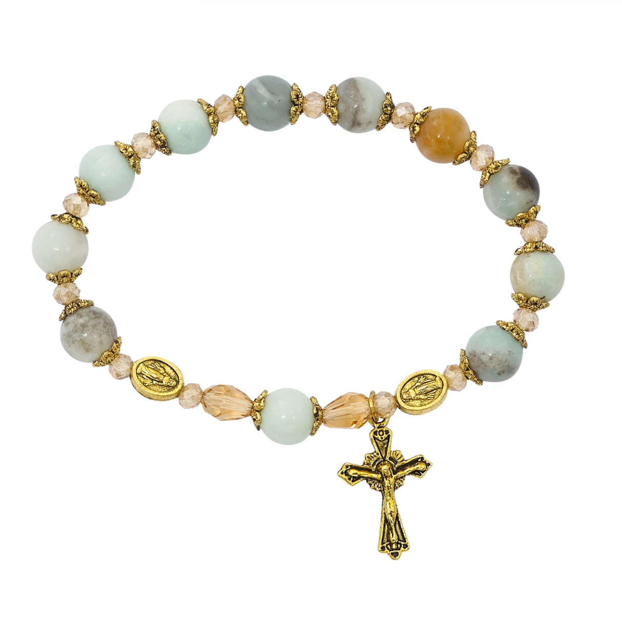 Amazonite Antique Gold Rosary Bracelet