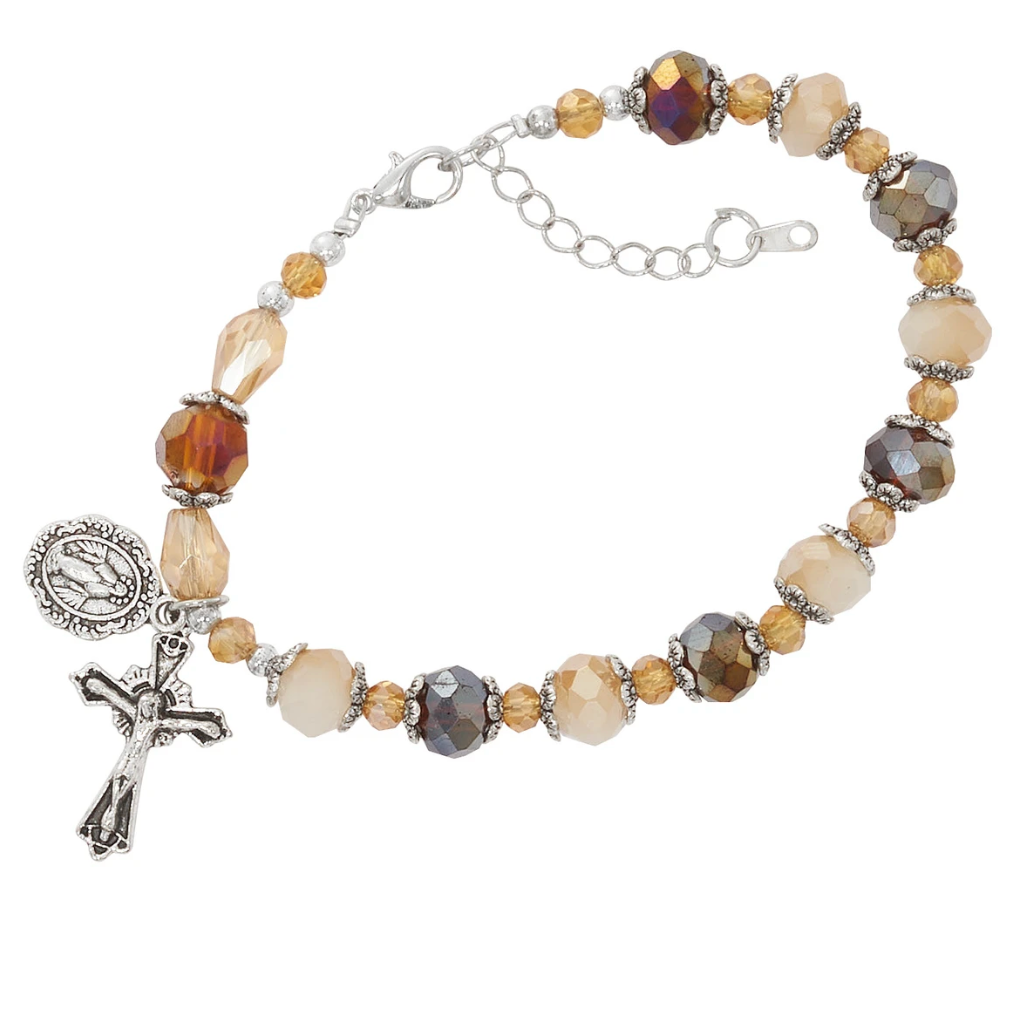 Amber and Cream Rosary Bracelet