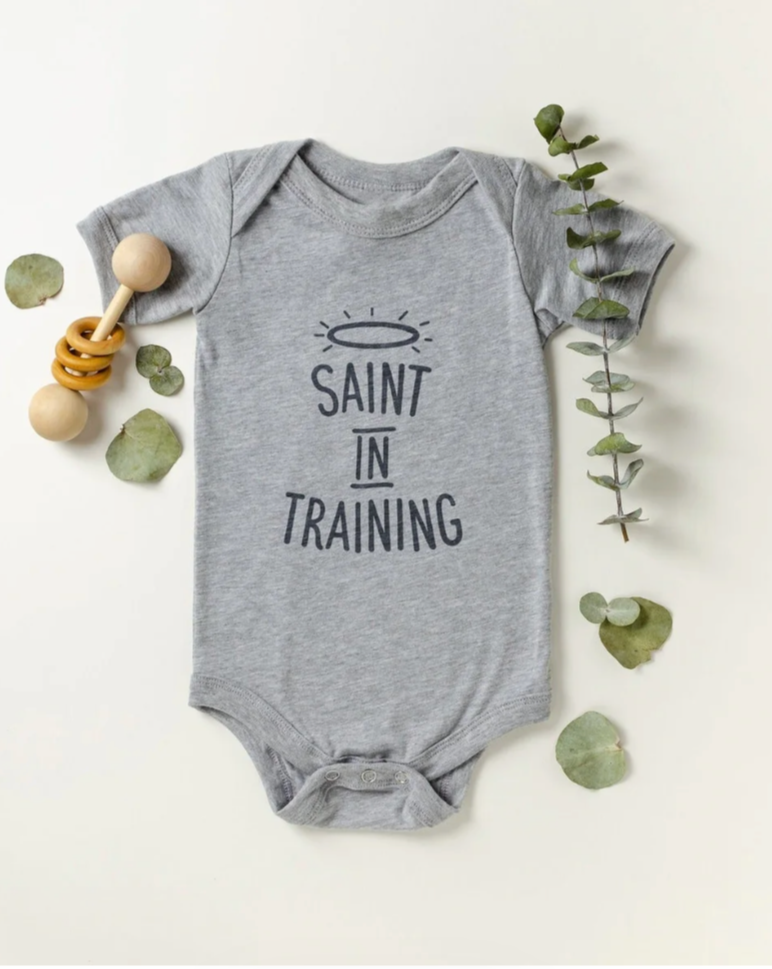 Saint in Training Light Grey Bodysuit